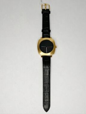 Mishali GoldTone Minimalist Watch Black Dial Genuine Leather Strap Japan Movemen